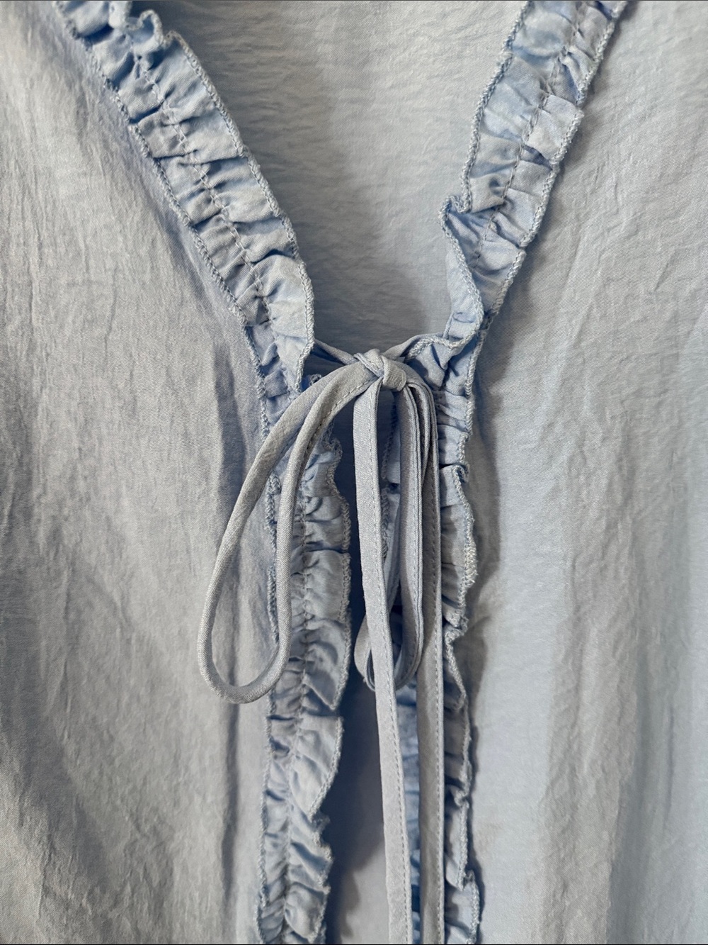 Light Blue Ruffle Tie-Front Blouse - Picture 6 of 8